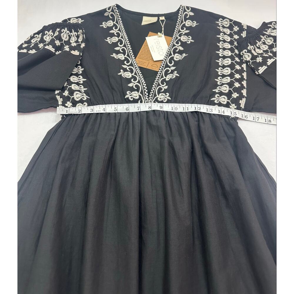 NWT Reistor Deep V Embroidered Dress Black Cream Boho Cotton Mini Dress Medium - Picture 11 of 11
